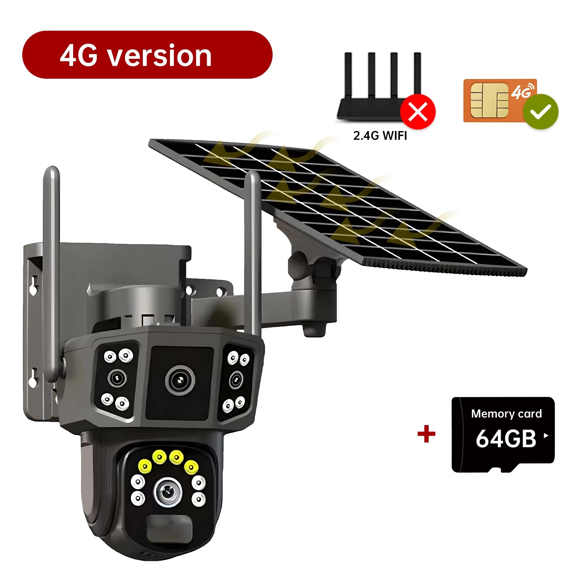 

4K Dual Lens 4G SIM Solar Camera 8MP HD PTZ Auto Tracking Outdoor Security Surveillance Wireless WIFI Solar CCTV IP Cameras V380 4G Cam Add 64G