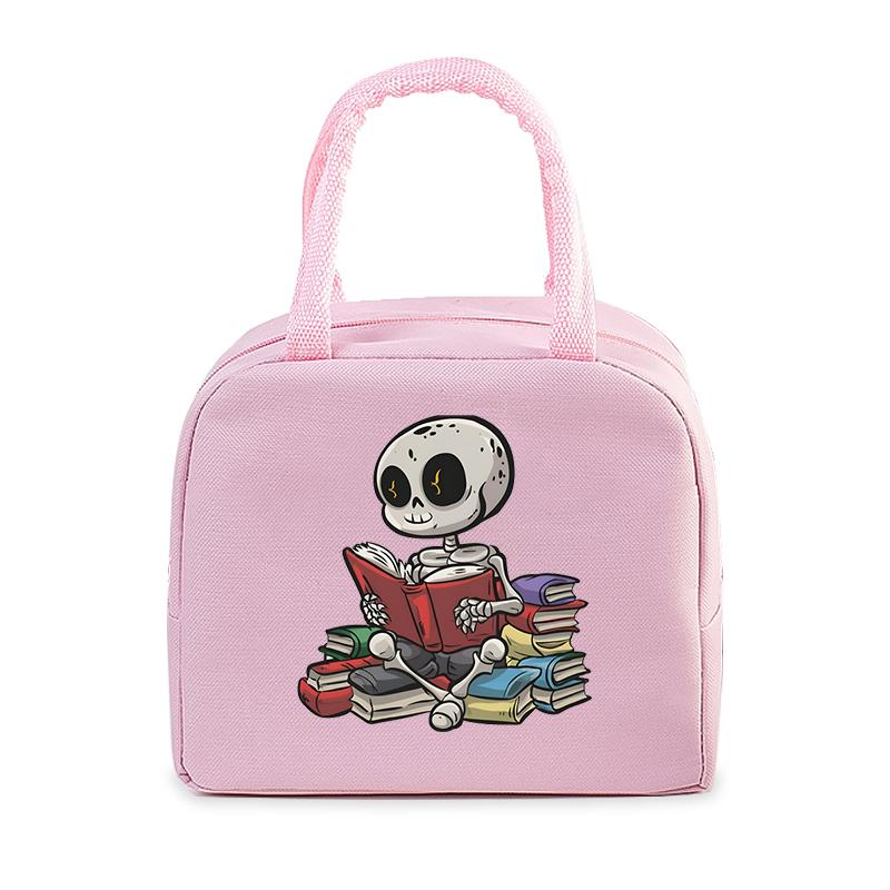 Skull Reading Books Print Lunch Bag Men and Women Vintage Style Graphics Thermal Handbags Thickened Insulation Lunch Box Bag