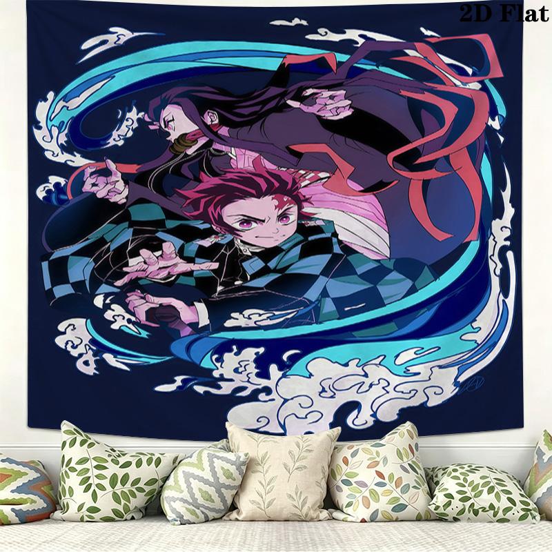 Demon Slayer Wall Tapestry Aesthetic Wall Hanging Printed Fabric Blanket Decorative Tapestries For Bedroom Living Room Home Decor