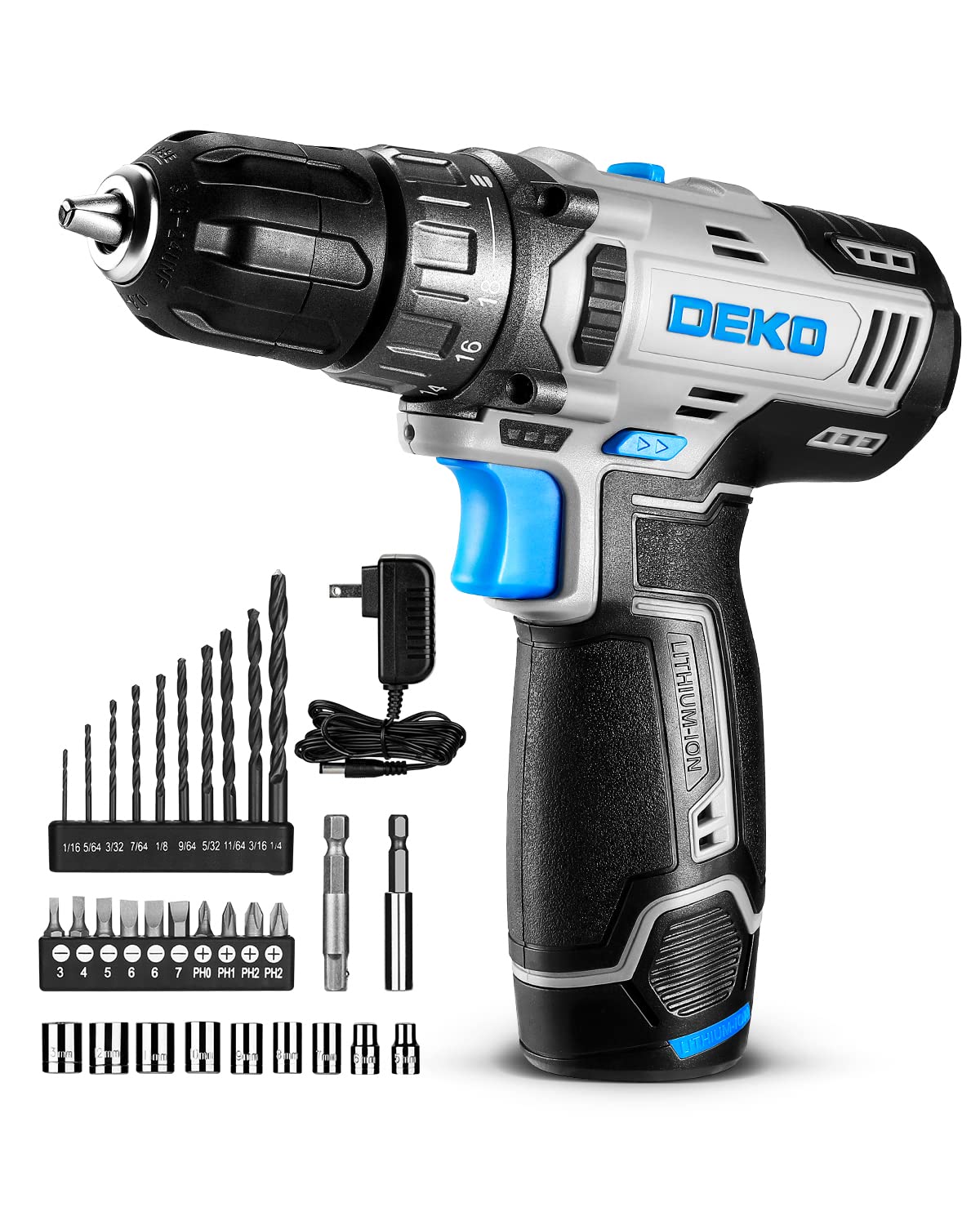 

DEKO Electric 12V Cordless Drill Uncontrolled Levels of Torque Variable LED Electric Tightening 29 Accessories Included Drill, Driver, Speed,