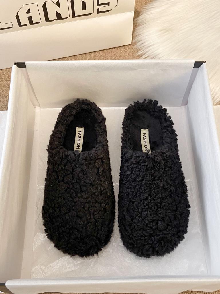 Mao Mao slippers bag head half drag 2025 autumn and winter new flat bottom outer wear inner velvet warm flat bottom cotton slippers