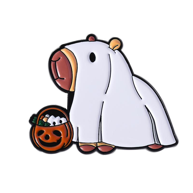 Too Cute To Spook Capybara Enamel Pins Capy Halloween Kawaii Ghost Capybara Pumpkin Brooch Lapel Badge Jewelry Gift for Friends