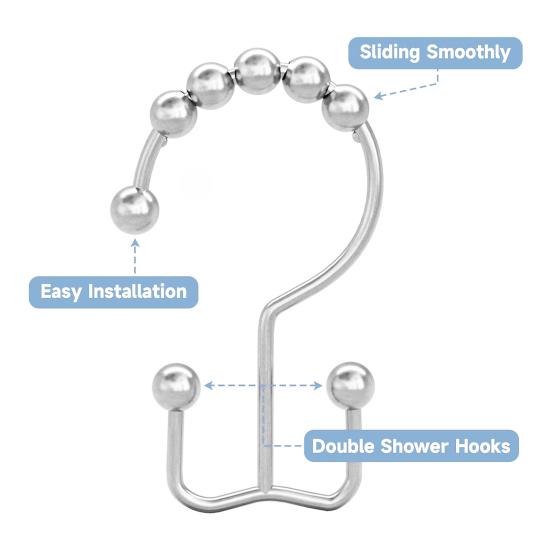 12 Pcs Shower Curtain Hooks Rust Proof Metal Shower Curtain Hooks Double