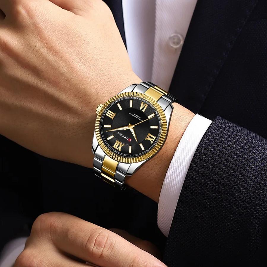Men's Quartz Watches Fashion Elegant Simple Gold Silvery White Clock Stainless Steel Strap Wristwatch