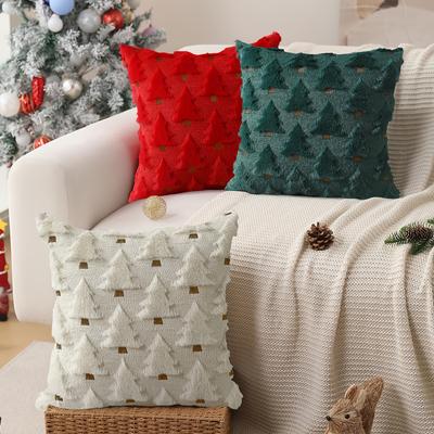 2pcs Christmas Pillow Covers 45x45 Cm Beige Christmas Tree Throw Pillow Cases Decorations Soft Covers Winter Holiday Decor