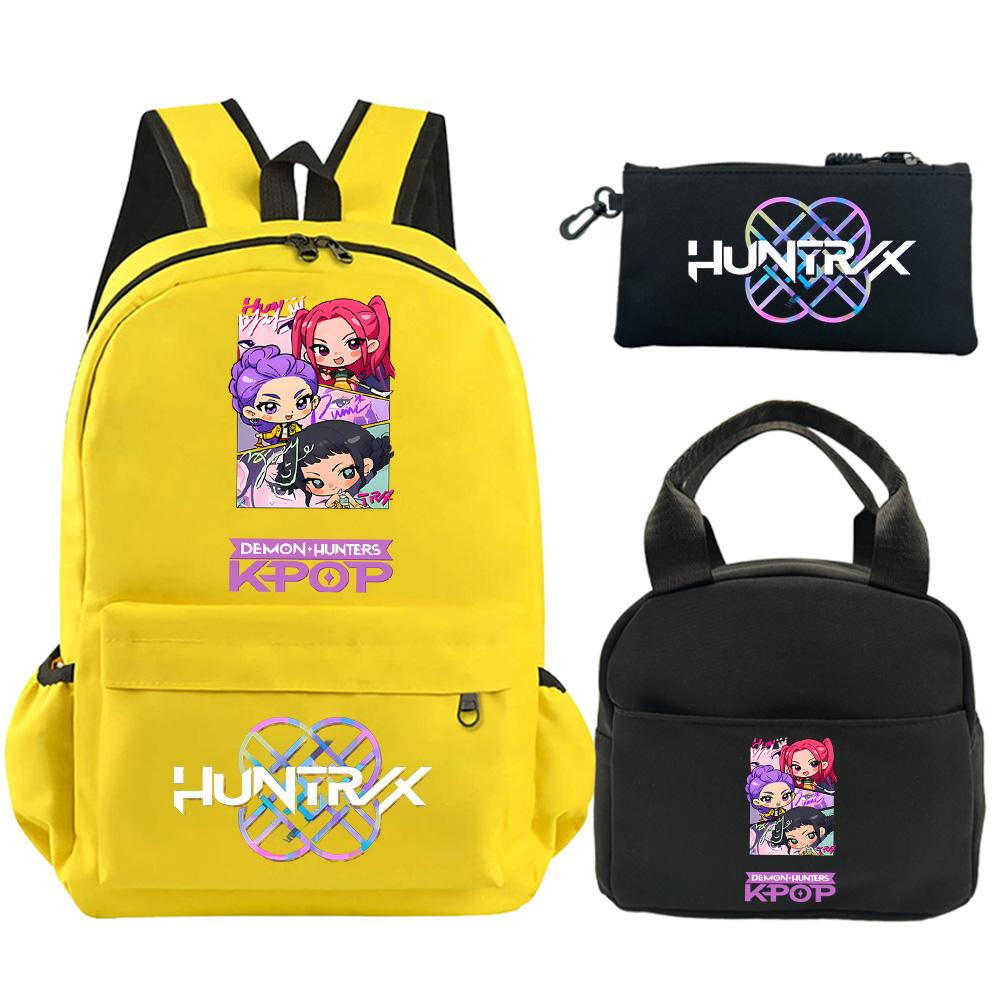 3Pcs/set Anime K-Pop Demon Hunters Printed Backpack with Shoulder Bag Pencil Case for Student Boy Girl Schoolbag Large Capacity Waterproof Bookbag