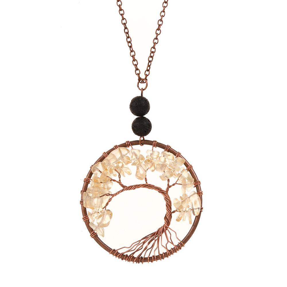 Natural Stone Agate Tree of Life Necklace with Crystal Volcanic Rock