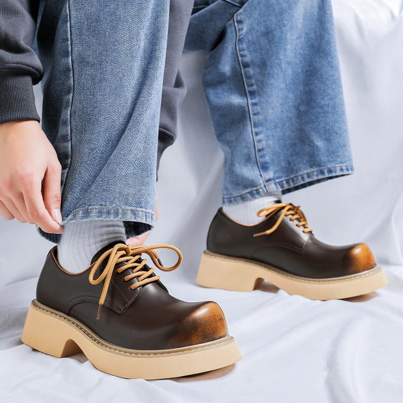 2025 neue großköpfige Derby-Schuhe für Damen und Herren, hochwertiges Gefühl, hochgezogene Spitze und dicke Sohle mit Absatz, Lederschuhe im britischen Stil 9544-R