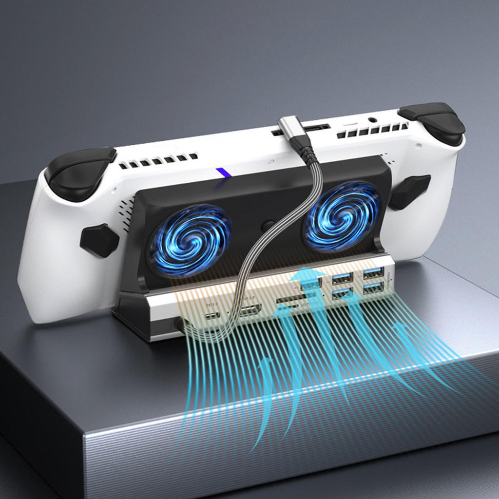 for Steam Deck Docking Station 10 in 1 for Rog Ally Dock with 5 USB 3.0 2.0 Dual Cooling Fan HD Mult