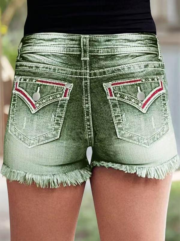 

New Women s Fashion Tassel Perforated Denim Shorts S