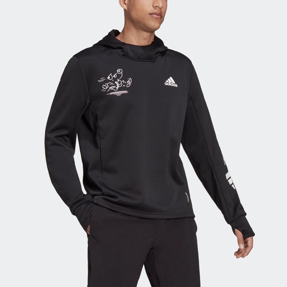 Adidas Patterned Print Running Hoodie Men Tops Black H56313