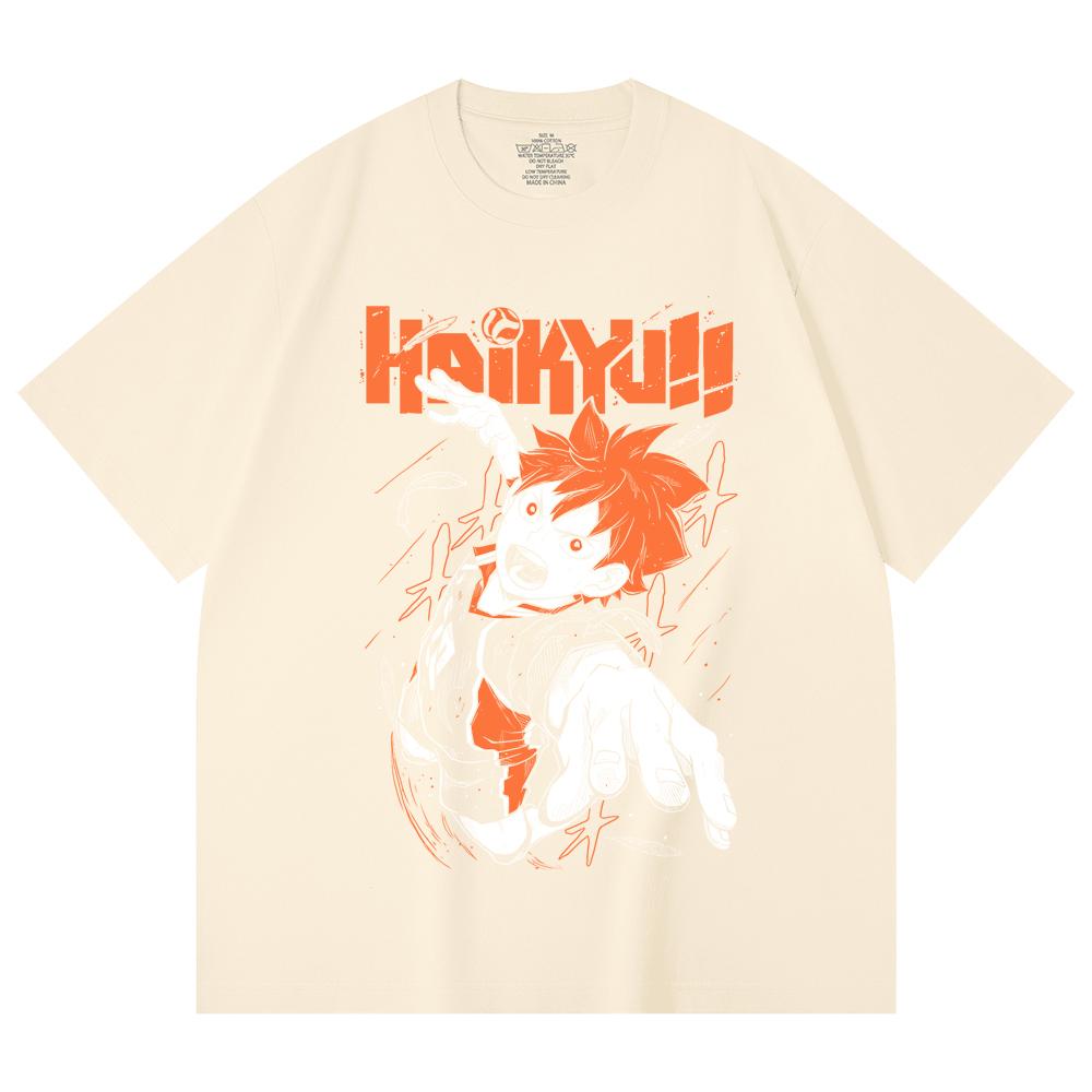 230 Gsm 100% Cotton Haikyu V1 Hinata Print Unisex Heavy Cotton T Shirt XS абрикосовый
