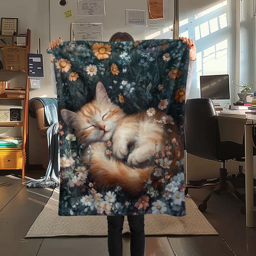 Sleeping Cats Print Flannel Blanket, High Quality Comfortable for All Seasons, Home Decor, Warmth and Comfort