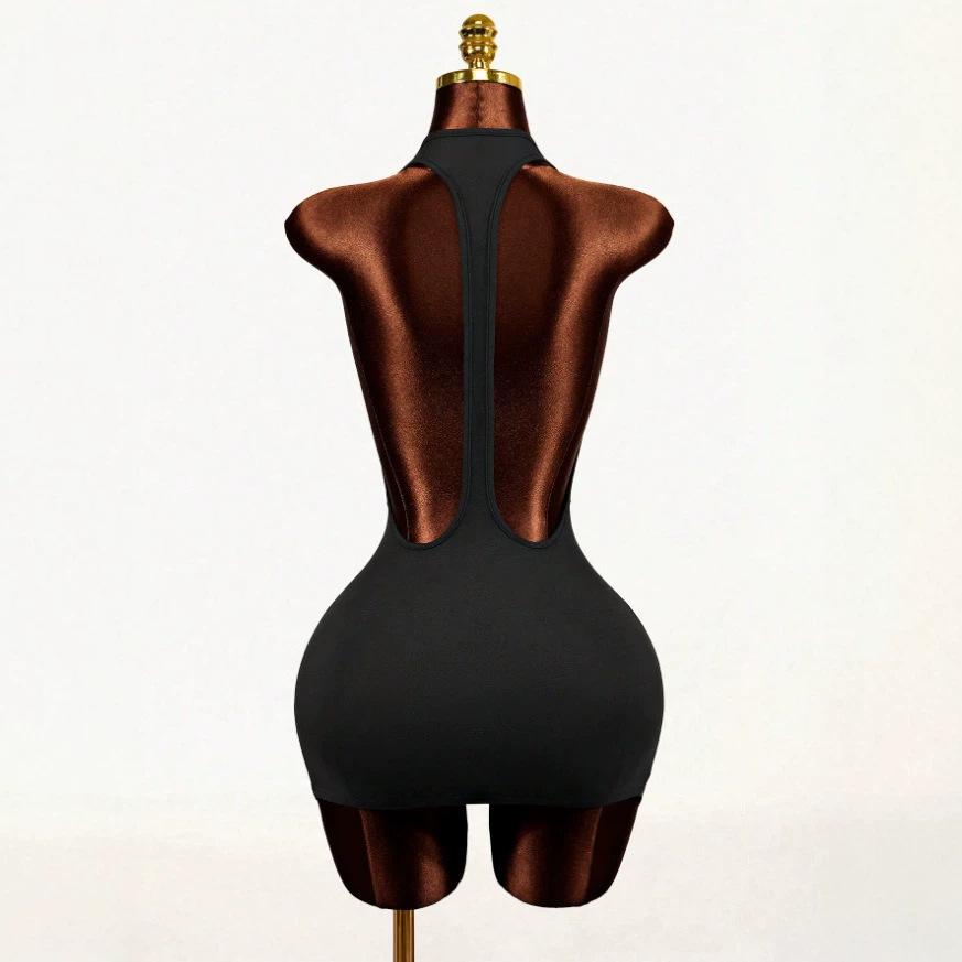 Europäische und amerikanische Sommer-Neuheit Damenbekleidung ärmellos sexy V-Ausschnitt figurbetont hüftumschließend einfarbig Neckholder kurzes Kleid