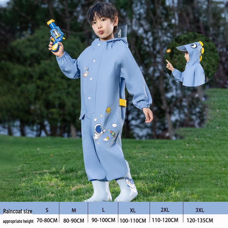 Kids' Full-Body Rainproof One-Piece Suit with Hood for Boys and Girls