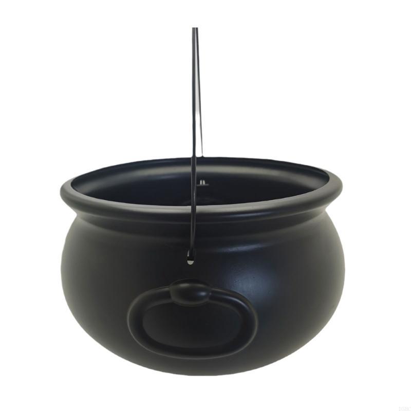 6 Puece Halloween Party Essential Plastic Black Witch Cauldron Bucket for Candy and Treats Container Bowl Decoration