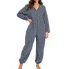 Women's Fashion Solid-Color Plush Loungewear Casual Zipper Hooded Long-Sleeve Jumpsuit Pajamas