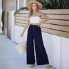 Women Autumn Winter Versatile Draped Solid Color High-Waisted Wide-Leg Pants with Pocket