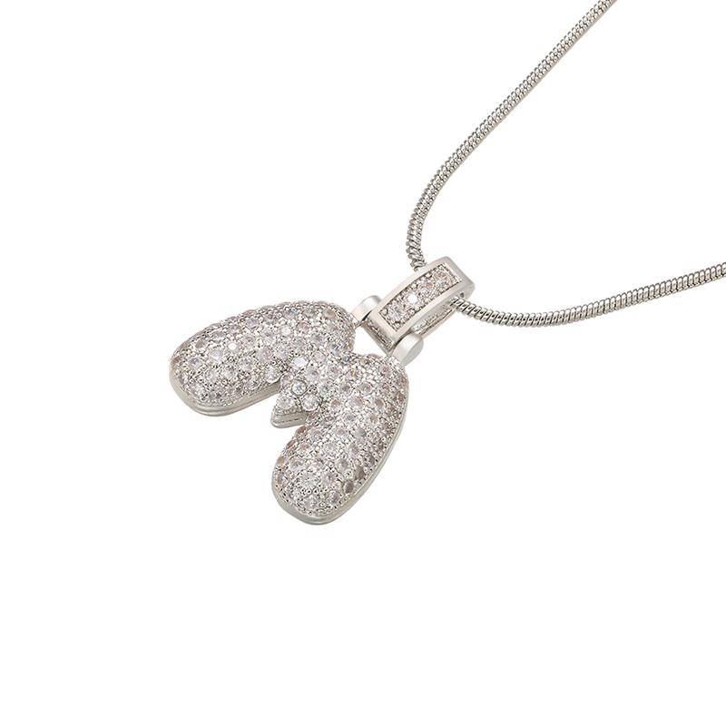 ZHUKOU Silver color Bubble initial letters necklaces 26 letters pendants necklaces for women Brass CZ Jewelry VL34