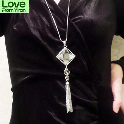 Grey Geometric Crystal Long Necklace For Women Geometric Bijoux Cute Gifts