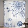 2 Pieces Blue and White Floral Pattern Curtains   Polyester Fabric   Machine Washable   Suitable for Bedroom Living Room Decoration