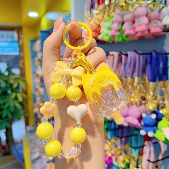 Cat Popsicle Keychain Heart Flower Bead Keychain Cute Transparent Popsicle Pendant Backpack Purse Charm Gift for Women Girls