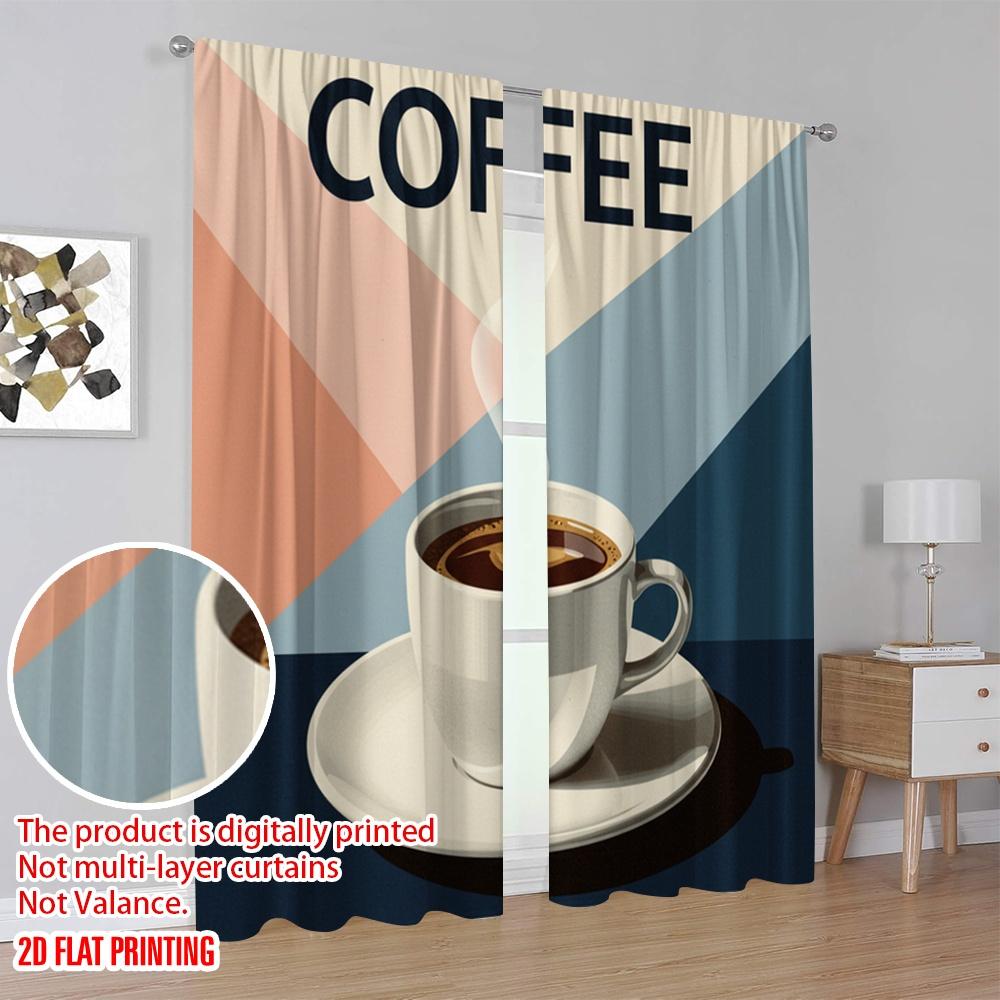 2 Stück, 2D-Flachdruck Minimalistische Vorhänge Bauhaus Kaffeeausstellung Polyesterstoff (ohne Stange) Festliche Verwendung im Wohnzimmer