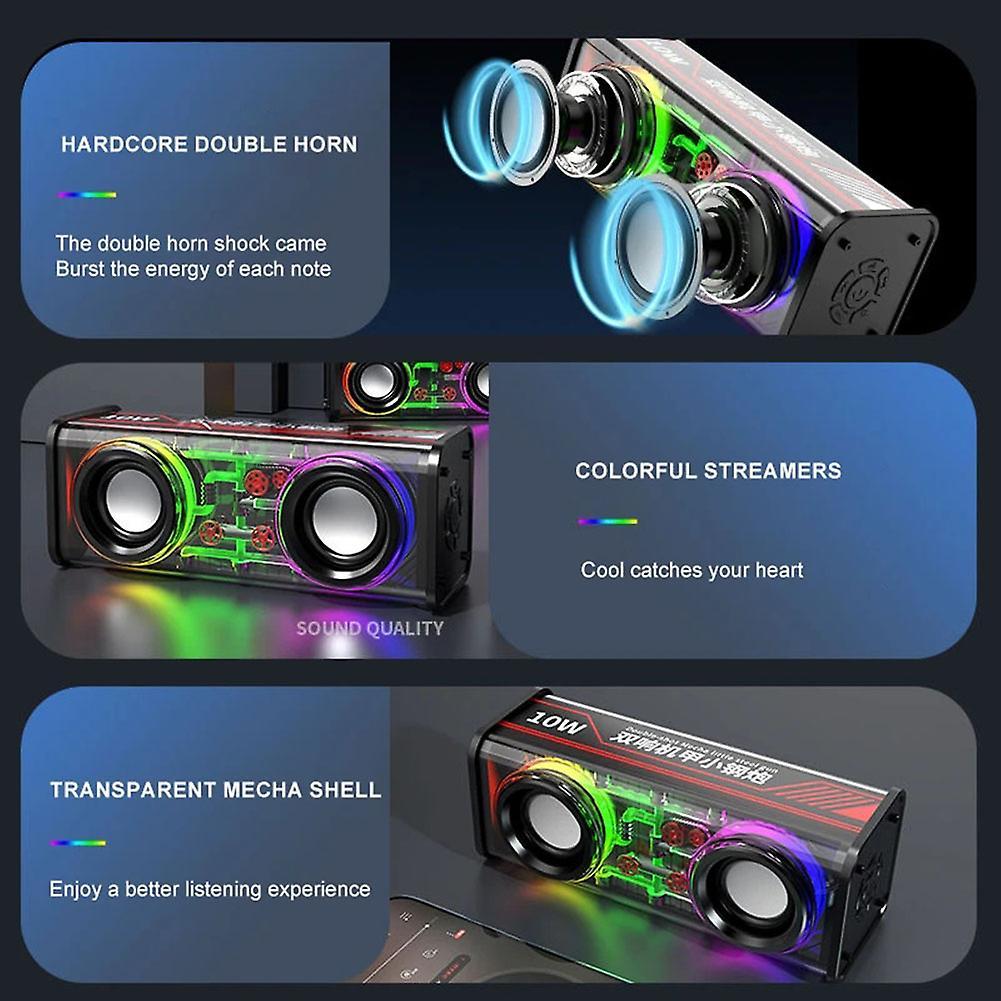 Transparent Case Colorful Light Dual Speaker Audios Multifunctional Stereo Loudspeaker for Home Pool Travel