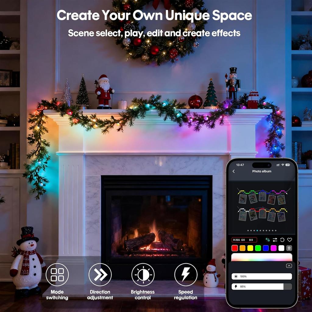 Smart Globe String Lights 5/10M RGB Color Changing LED String Fairy Lights App & Remote Control for Garden Party Christmas Decor