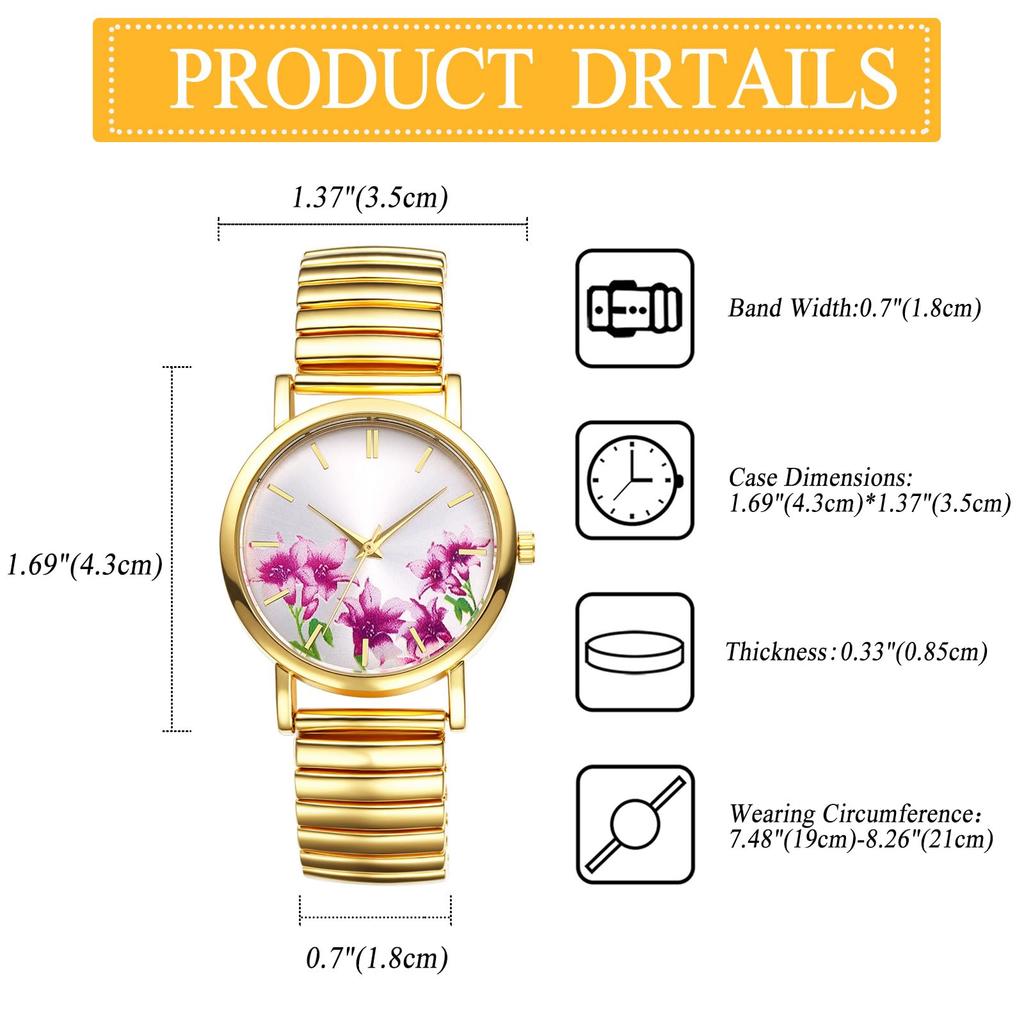 Floral Pastoral Design Analog Quartz Watch with Adjustable Elastic Stainless Large and Stylish Perfect for or As a Gift for Her Women's Watch