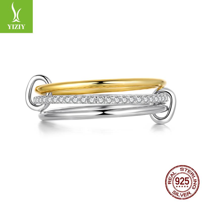 

Кольцо из муассанита, сложенное из трех кругов, нишевое модное кольцо-стек из стерлингового серебра S925. 8