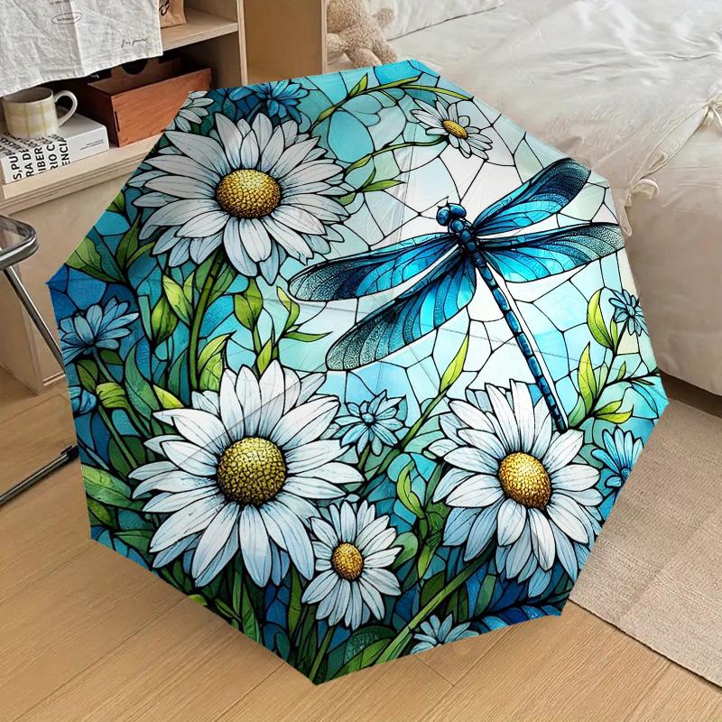 

Dragonfly Lovers Folding Umbrella Fashion Auto-Open 8 Iron Ribs Plastic Handle Foldable Sunshade Perfect Christmas Gifts