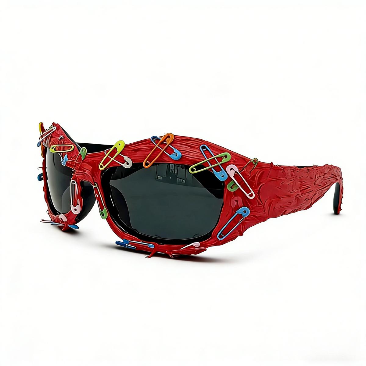 

y2k Colorful Safety Pin Sunglasses for Women Punk Cyber Streetwear Party Avant-garde Funny Shades UV400 lunette soleil femme красный