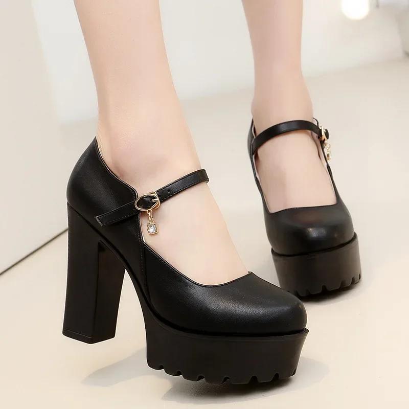 11cm Small Size 32-43 Shallow Super Block High Heels Shoes Platform Pumps Spring 2025 Thick Bottom Mary Janes for Model Party