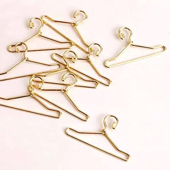 Mini Doll Hanger with 12 Hangers BJD Doll Hanger Rack Miniature Hanger Set Mini Toy Dress Up Doll Clothes Clothes Rack 1/7 (Rose Gold)