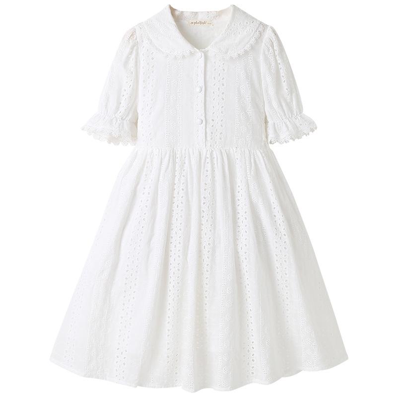 Girls Fashionable Cotton Dress for Summer, Children s Princess Style, White Dress 120cm белый