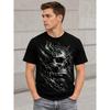Men's Black Short-sleeve T-shirt with Bold 3D Skull and Chain Graphic, Crew Neck, Relaxed Fit, Soft Cotton Feel, Edgy Streetwear Style for Casual