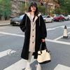 Women Hooded Coat Fake Two Pieces Spring Korean Long Sleeves Lamb Causal Midi Jacket Women Single Breasted Outwears