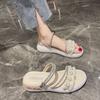 With skirt, two slippers for women, and 2024 summer new Korean version muffin thick-soled one-word bow sandals for women