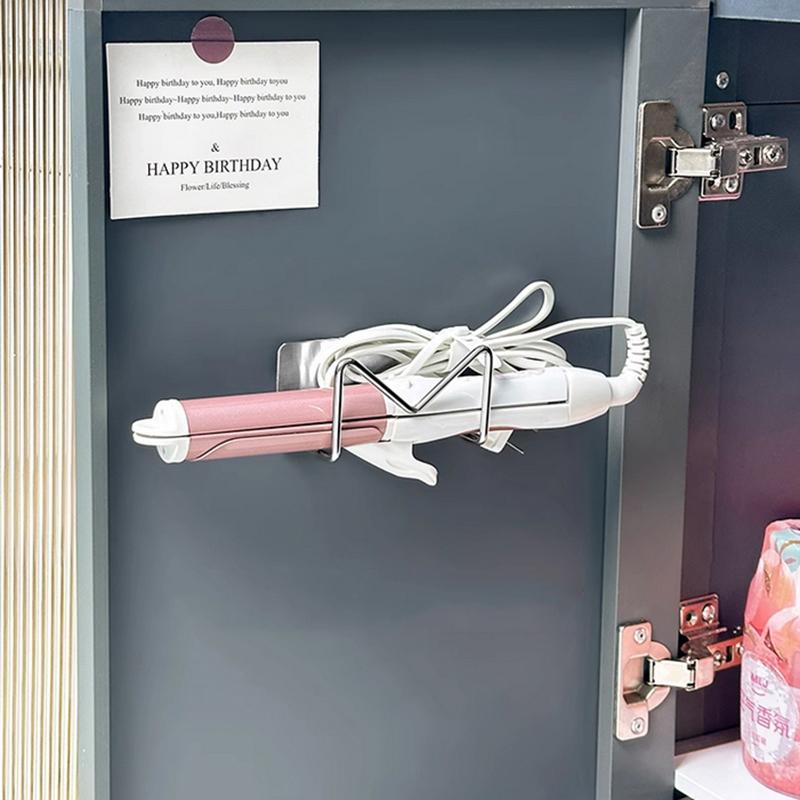 1Pcs Wall Mounted Hair Dryer Holder Hair Curler Straightener Stand Self Adhesive Stainless Steel Storage Rack Bathroom Organizer