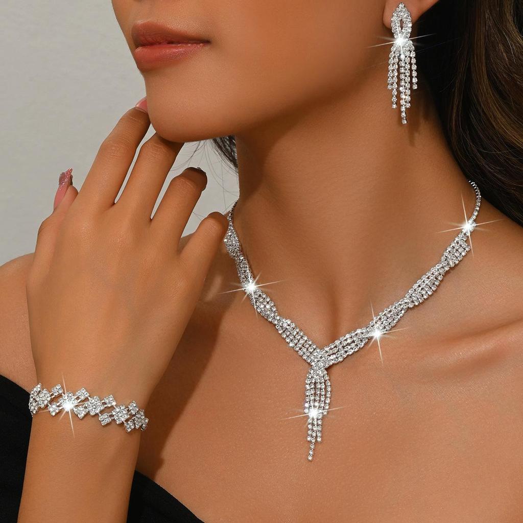 Silberschmuck-Set: Damen-Hochzeitsfotografie-Accessoires mit Halskette & Ohrringen in unabhängiger Verpackung