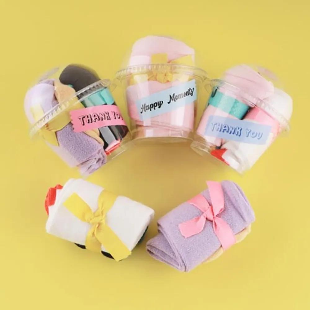 Dodohannal Fresh and Cute Colored Women s Socks 2 Pairs Set Oatmeal/Violet