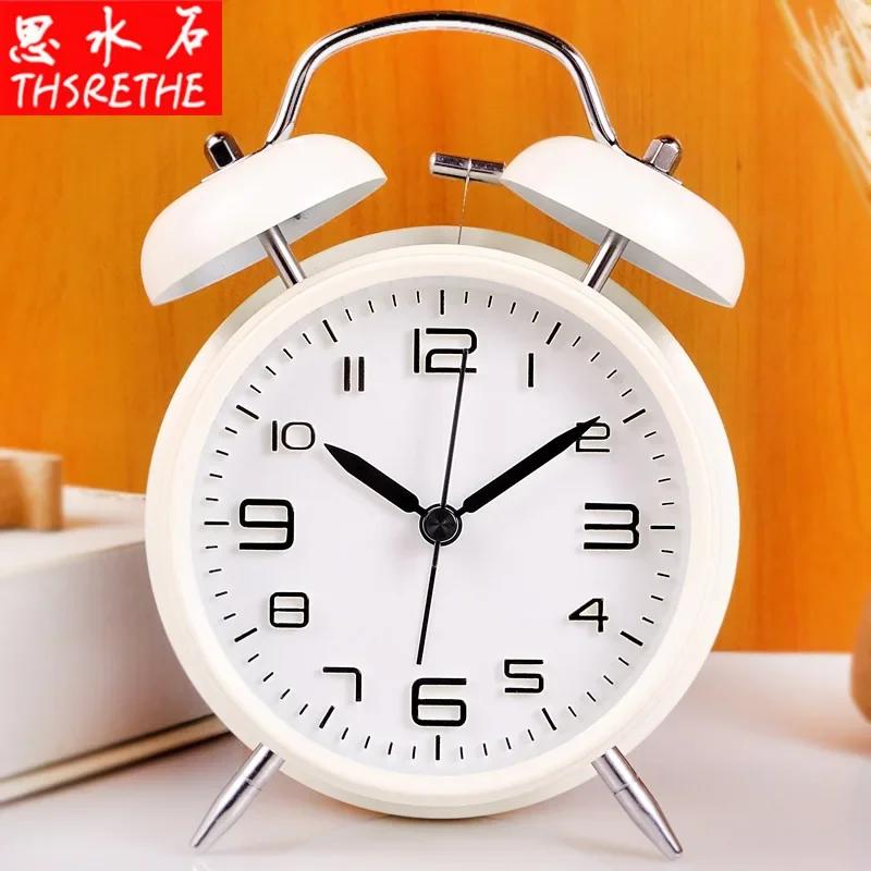 Durable4-Inch Three-dimensional Digital Alarm Clock Creative Classic Silent Student Loud Double Bell Bell белый