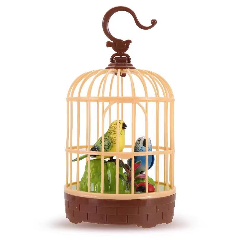 Voice-Activated Induction Birds Birdcage Toy Talking Chirping Fluttering Parrot Birds Toys Gifts for Baby Toddler Kids Children