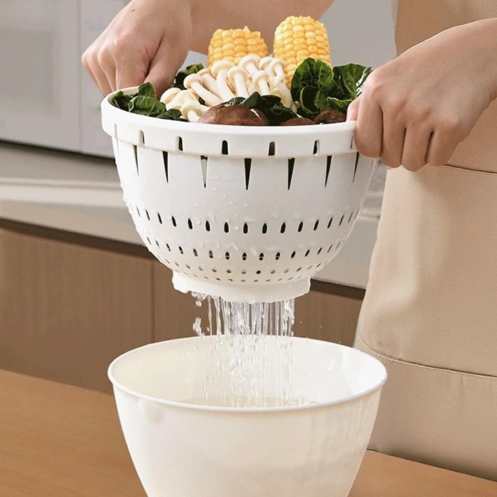 Double Layered Vegetable Storage Basket Plastic Kitchen Colander Strainer  Salad Preparation