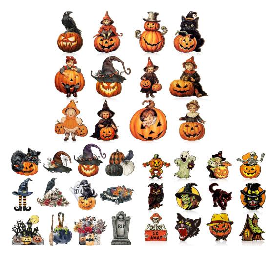 Halloween Wood Ornament For Tree Vintage Hanging Decoration Pumpkin Witch Black Cat