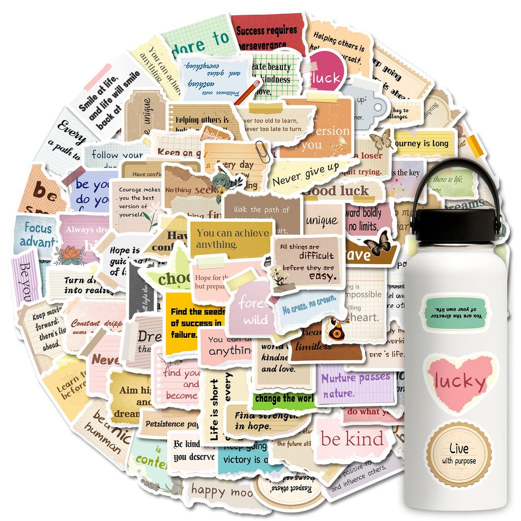 100 Stück Handgerissene Text-Auf-Video Inspirierende Englische Kurzsätze Aufkleber in Sonderform DIY Handbuch Koffer Notizbuch Aufkleber