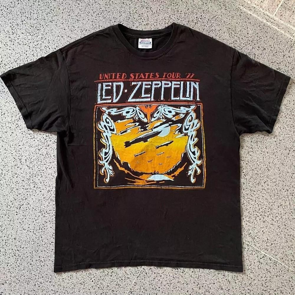 Led Zeppelin Shirt Led Zeppelin Tour 77 Black Reprint Tshirt Unisex S5XL Unisex T-Shirt XXL