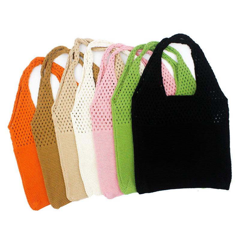 Chic Retro Women's Knitted Beach Tote – Hollow Style, Hand-Held or Shoulder Carry, Large Capacity