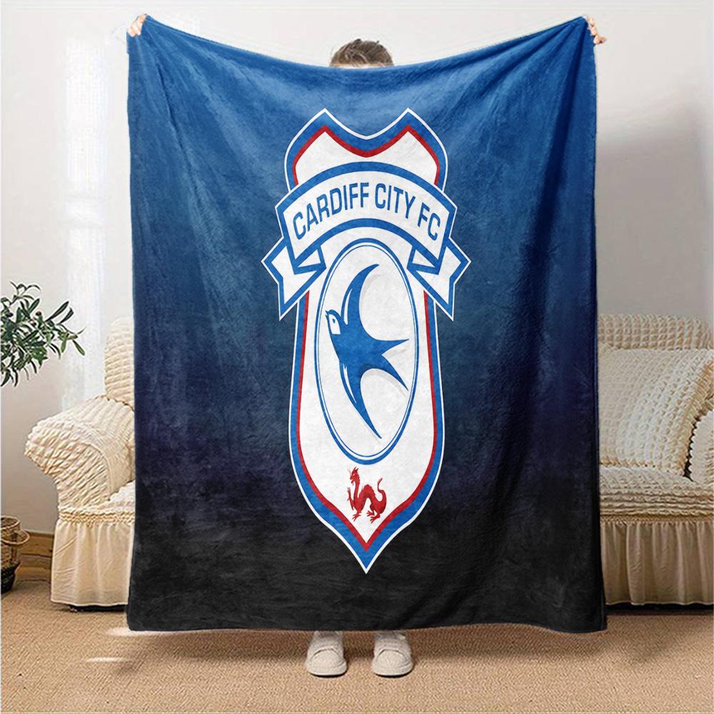Cardiff Fc Crest Flannel Blanket, Soft Polyester, Modern Design, All-Season for Camping, Travel, Gifts for Holidays or Birthdays
